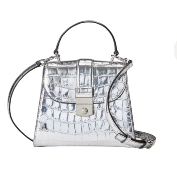 Veronica Beard Silver Croc-Embossed Handbag - Picture 3 of 4
